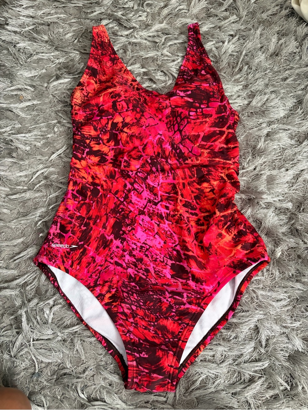 Speedo Red Pink Abstract One-Piece Swimsuit